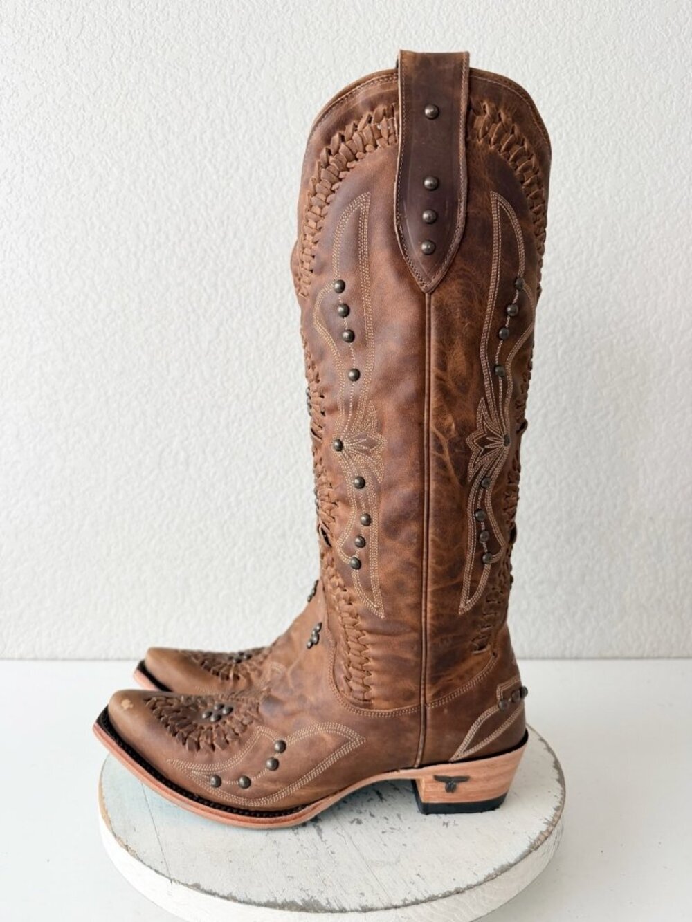 Lane COSSETTE Cowboy Boots Cognac Brown Western Cowgirl Tall Snip Toe Size 7.5 - Picture 4 of 13